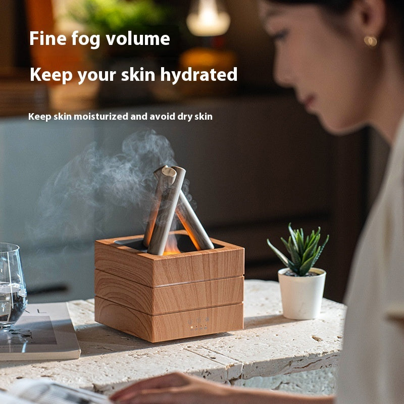 Flame Effect Aromatherapy Humidifier Aroma Diffuser Desktop Usb Plug-in Heavy Fog Humidifier USB Desktop Diffuser With Large Mist Essential Oil Compatible 7-Color LED Light