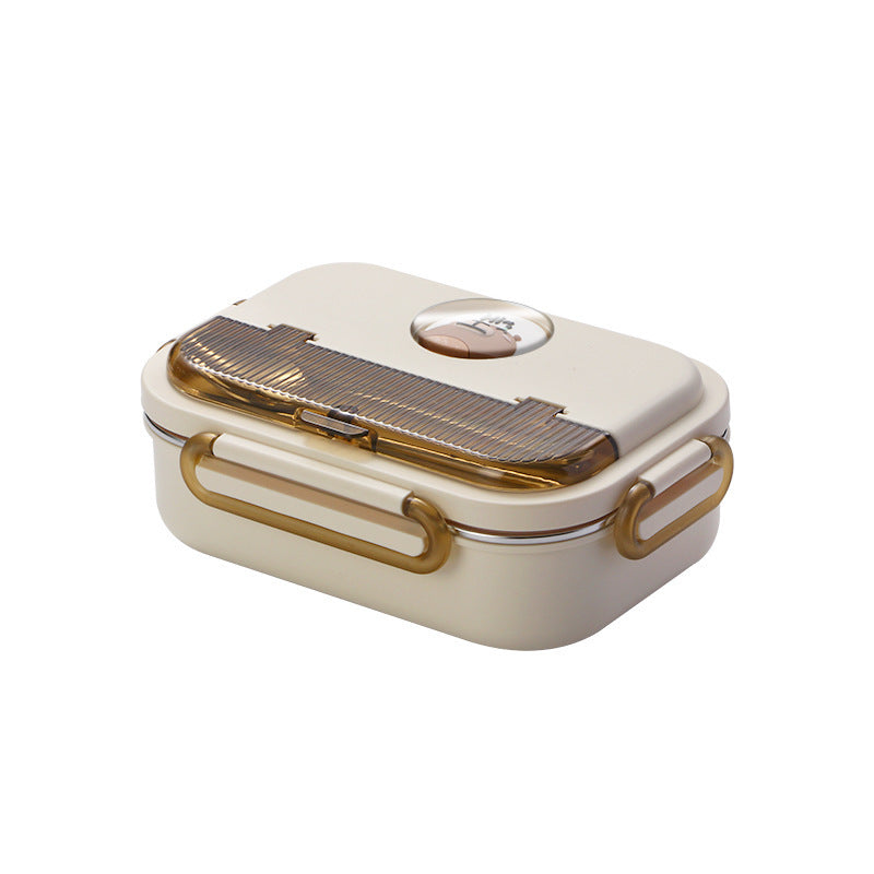 Microwaveable stainless steel compartmentalized insulated lunch box with cutlery