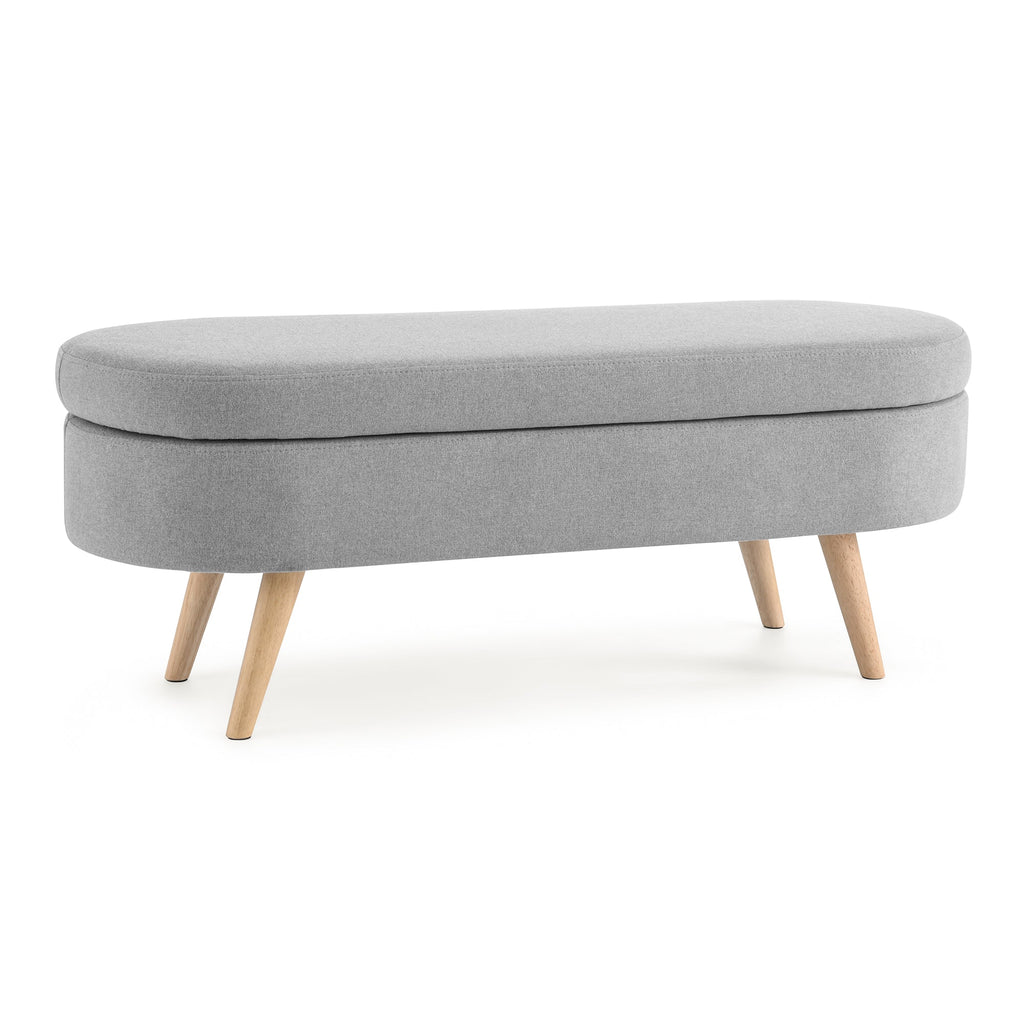 Ottoman Oval Storage Bench Rubber Wood Legs Grey(43.5"x16"x16")