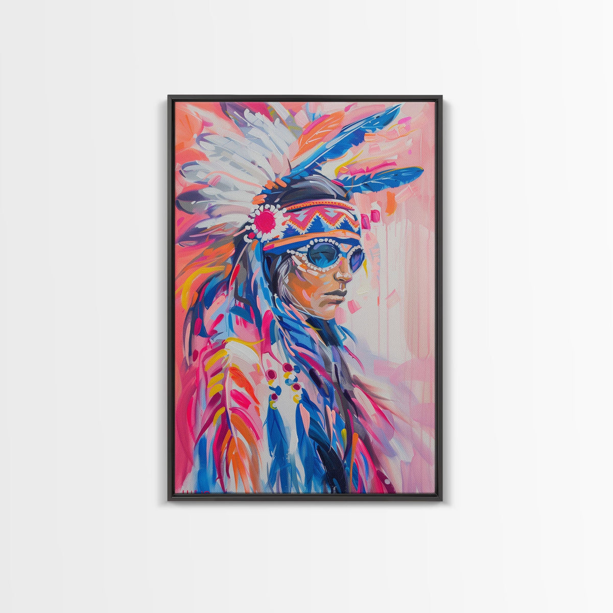 Modern Native American Framed Canvas Print - Colorful Wall Art, Tribal Decor, Bold Living Room Art, Contemporary Indigenous Artwork