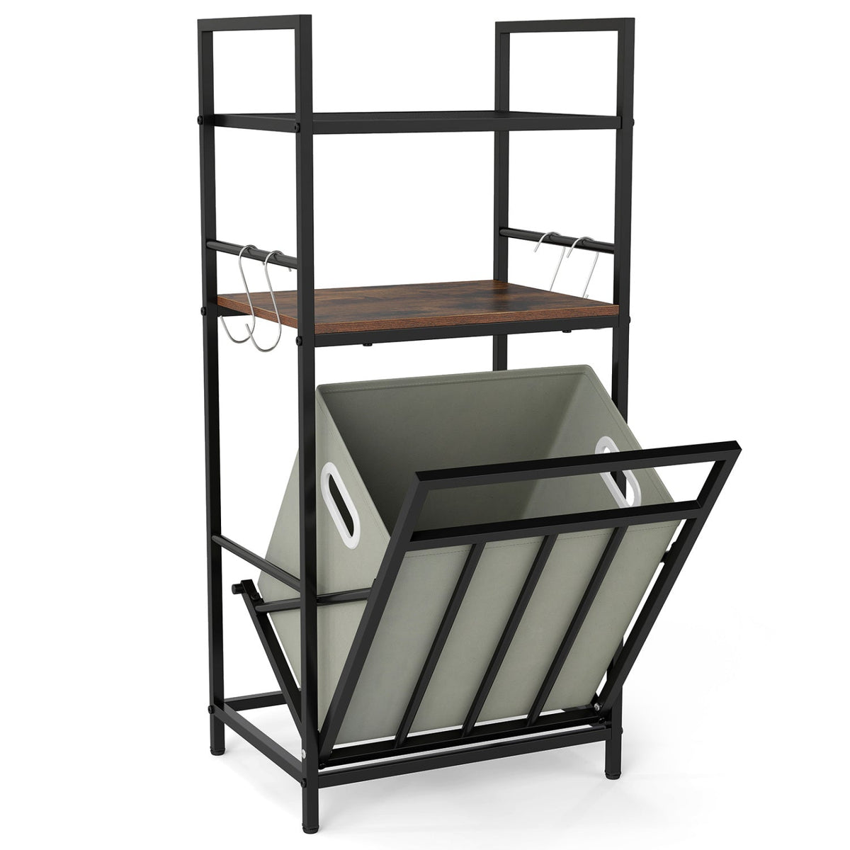 2-Tier Laundry Hamper with Tilt-out Basket-Black