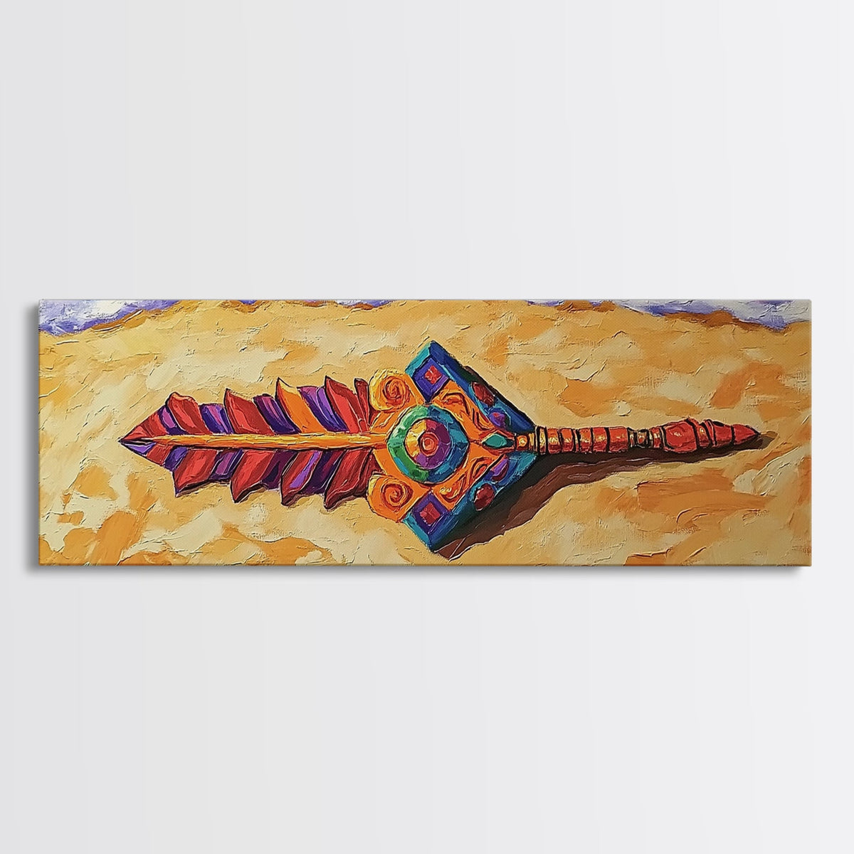 Tribal Arrow Symbol, Colorful Boho Style, Desert Beach Art, Canvas Print, Southwestern Decor, Eclectic Wall Accent