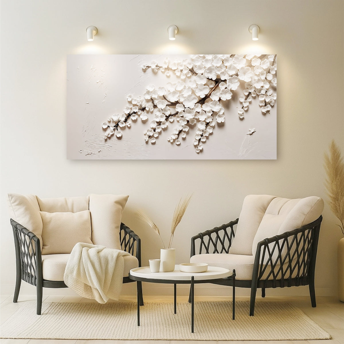White Cherry Blossom Wall Art