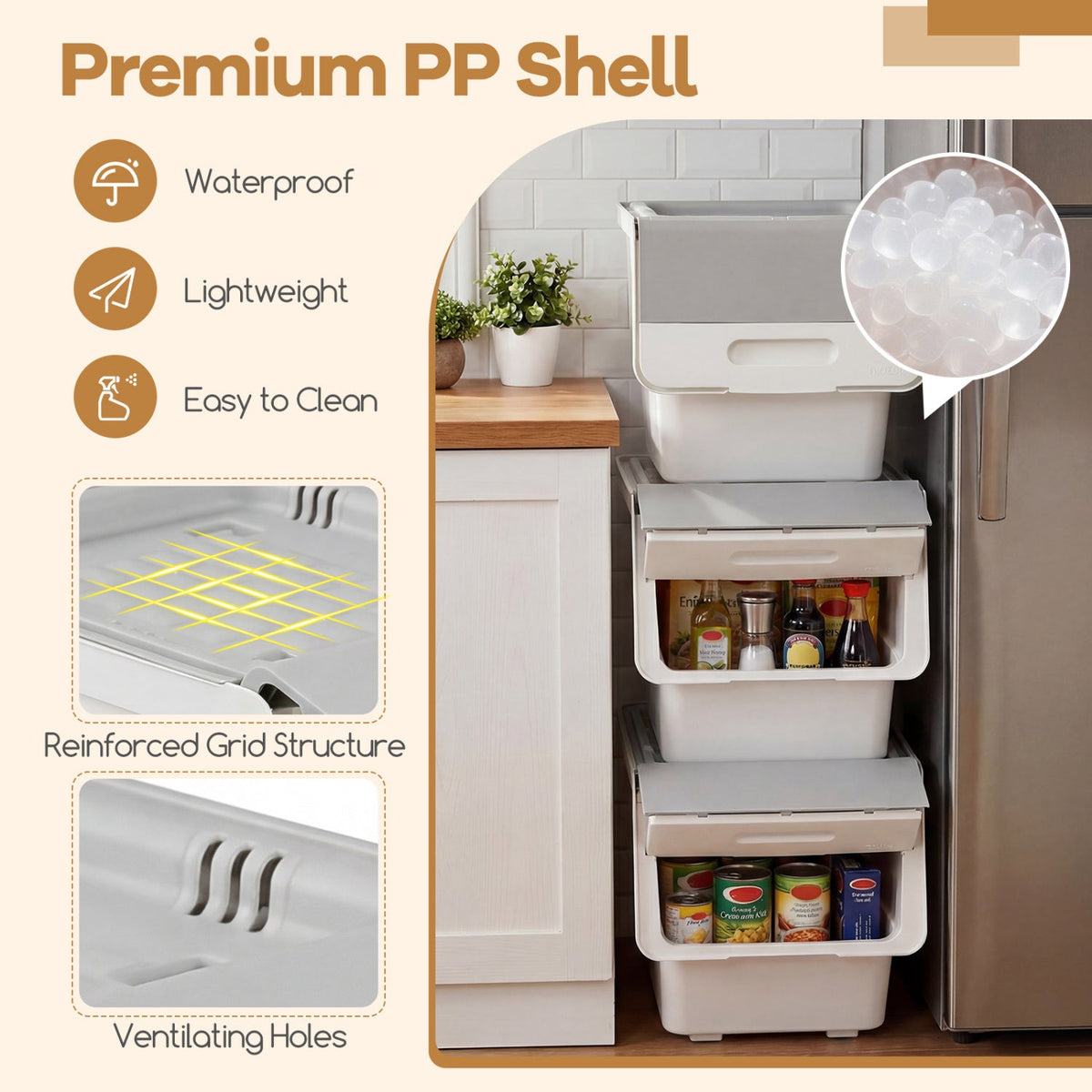 3 Pieces Storage Bins on Wheels Stackable Plastic Boxes with Stay-Open Lid (M)