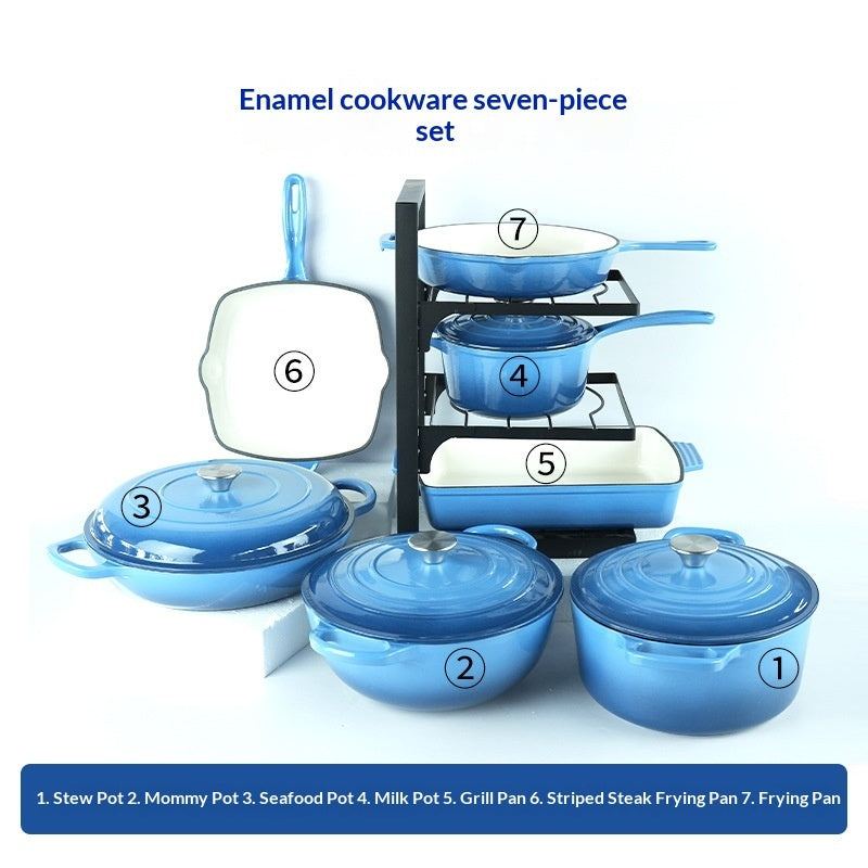 7 Pieces Cast Iron Enamel Cookware Set
