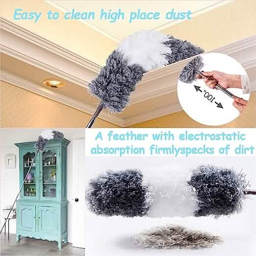 4-Pieces: Reusable Bendable Dusters with Extension Pole