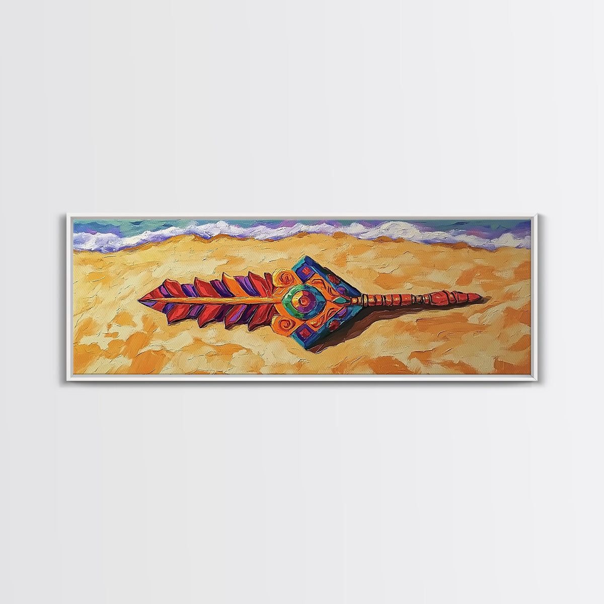 Tribal Arrow Symbol, Colorful Boho Style, Desert Beach Art, Canvas Print, Southwestern Decor, Eclectic Wall Accent