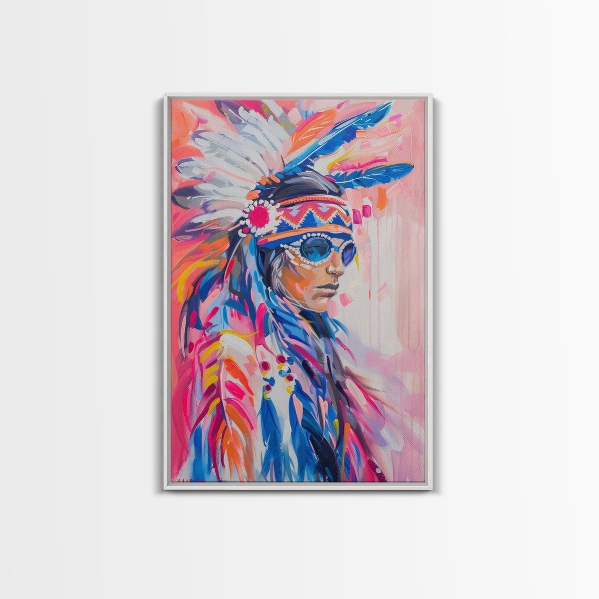Modern Native American Framed Canvas Print - Colorful Wall Art, Tribal Decor, Bold Living Room Art, Contemporary Indigenous Artwork
