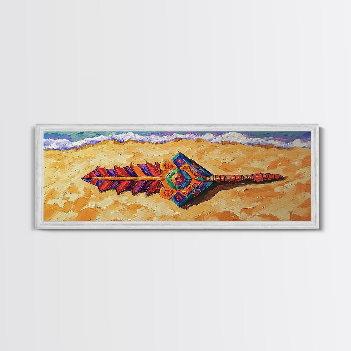 Tribal Arrow Symbol, Colorful Boho Style, Desert Beach Art, Canvas Print, Southwestern Decor, Eclectic Wall Accent