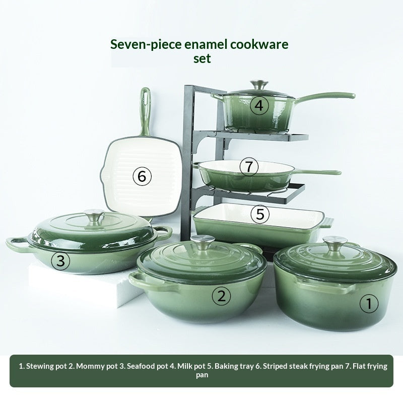 7 Pieces Cast Iron Enamel Cookware Set