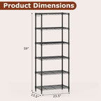 6-Tier Metal Storage Shelving Unit with V-Shaped Wire Rack and 900 LBS Capacity-Black