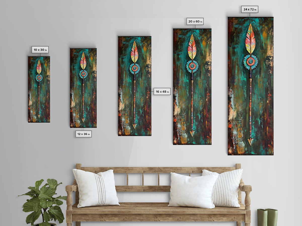 Tribal Arrow Art Canvas Print Southwest Wall Art Boho Decor Tall Narrow Art Rustic Wall Art Above Bed Wall Art