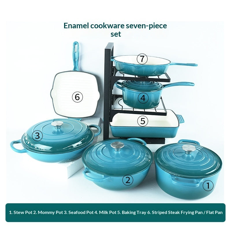 7 Pieces Cast Iron Enamel Cookware Set