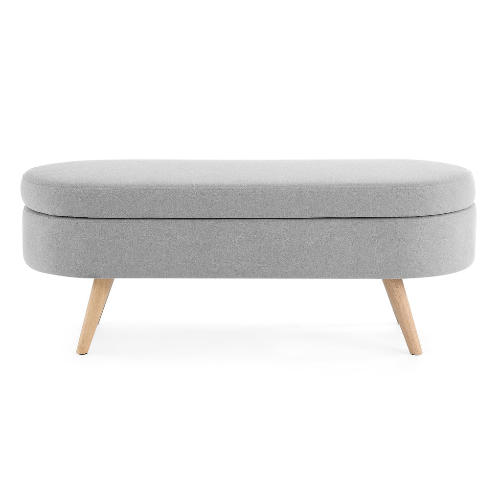 Ottoman Oval Storage Bench Rubber Wood Legs Grey(43.5"x16"x16")