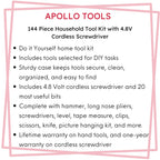 144 Piece Household Tool Kit with 4.8V Cordless Screwdriver - DT8422