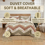 DaDa Bedding Cranberry Sage Floral Chevron Duvet Cover Set