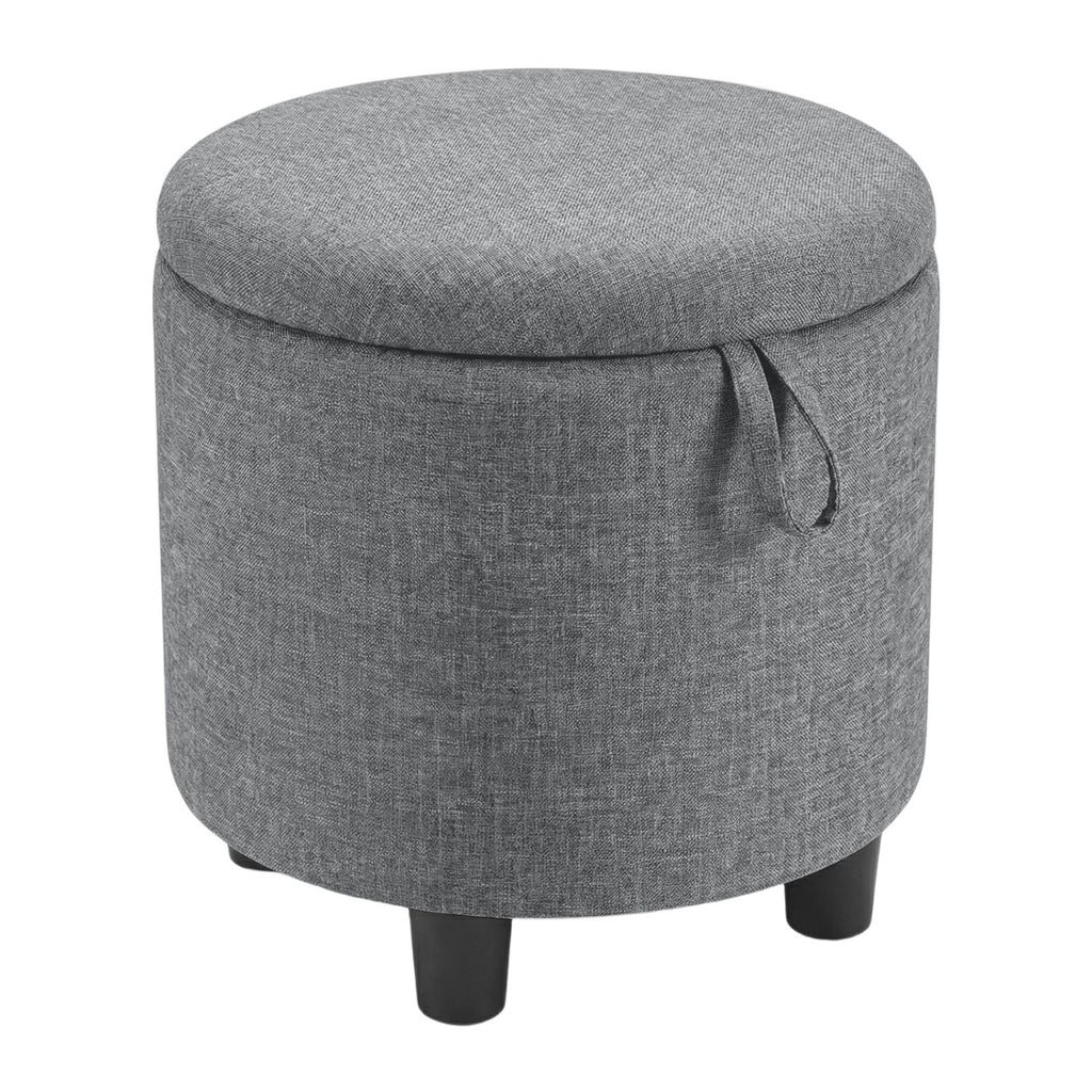 Round Storage Ottoman Linen Fabric Upholstered Footrest Stool
