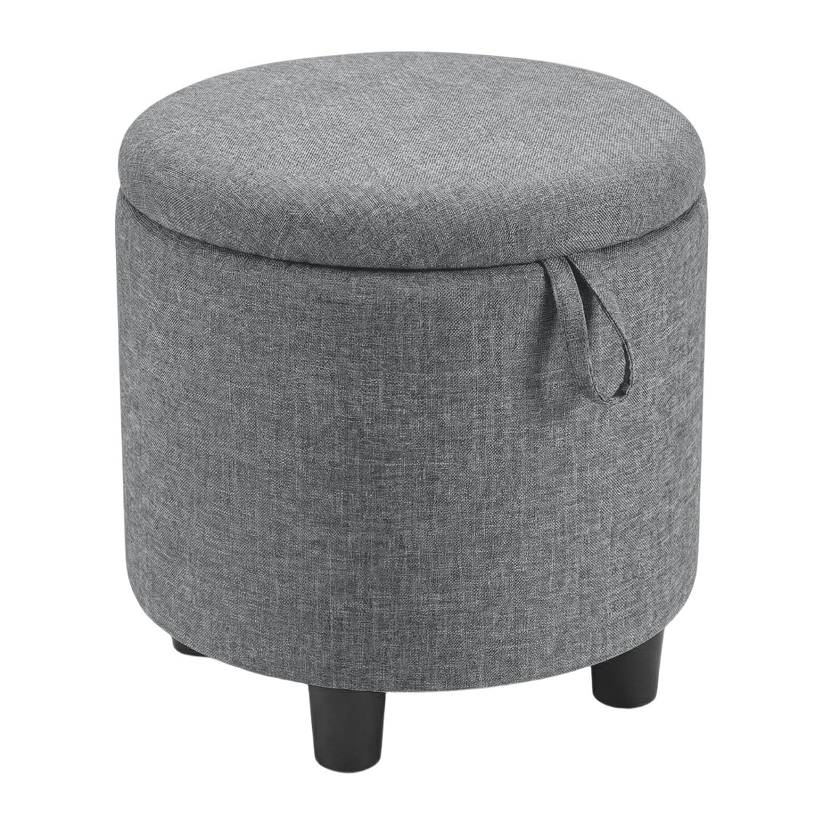 Round Storage Ottoman Linen Fabric Upholstered Footrest Stool