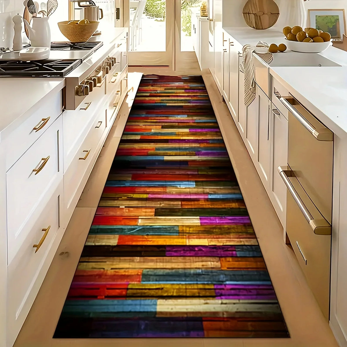 VIKAMA Rich Color Carpet Rainbow Floor Mat Long Carpet Runner Rug Kitchen Rug Living Room Bedroom Carpet Bedside Blanket Home De