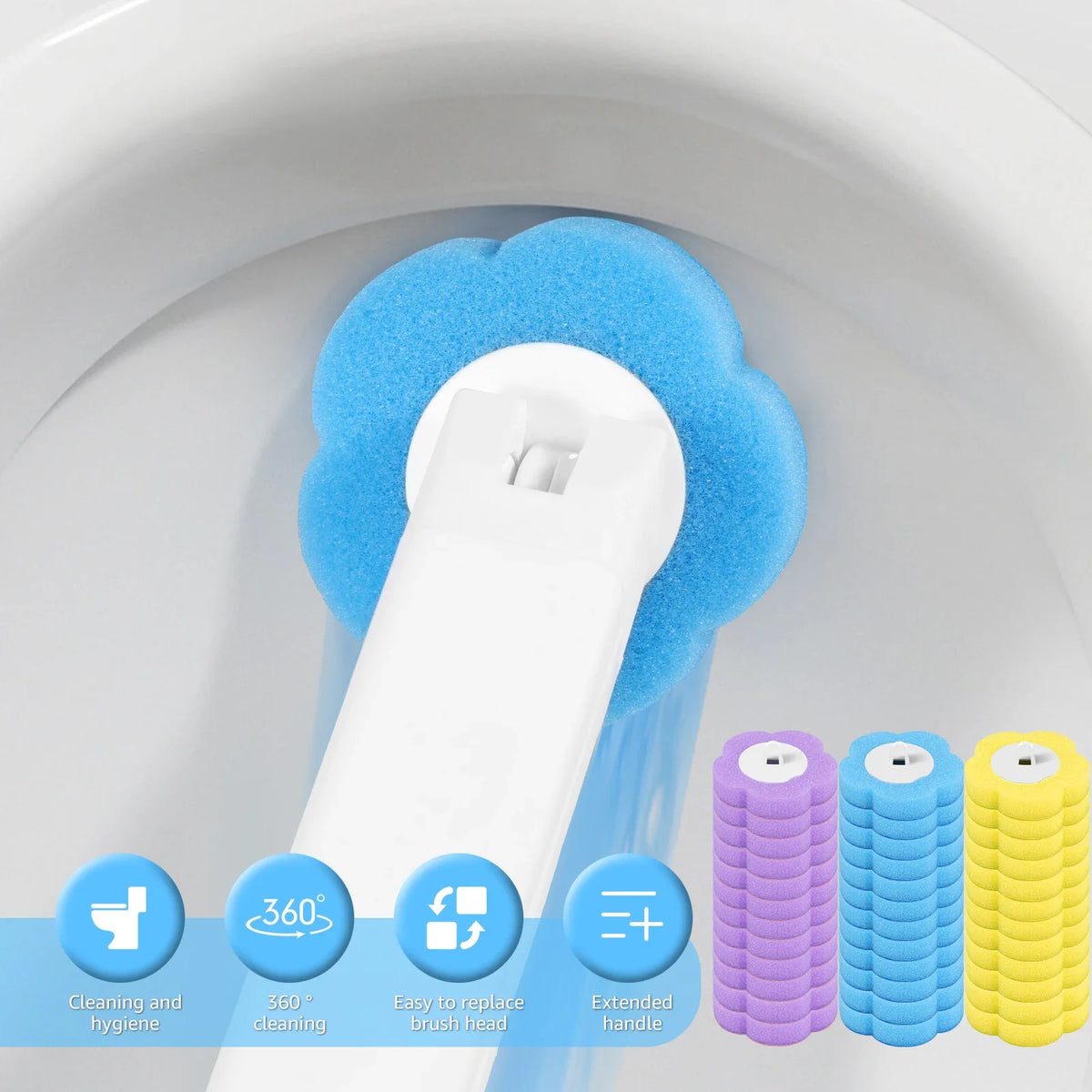 18-36Pcs Disposable Toilet Brush with Extended Handle Bathroom Toilet Brush Holder Cleaning Kit Replacement Head 360° Deep Clean
