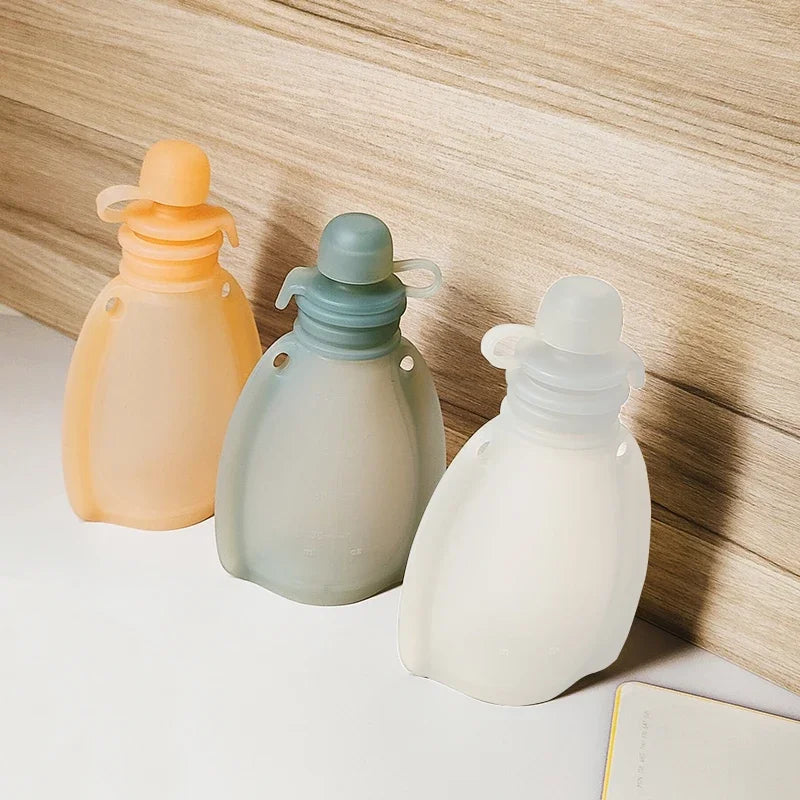 120ML BPA-Free Refillable Silicone Baby Food Bags - Reusable Squeeze Storage Containers for Toddlers & Kids
