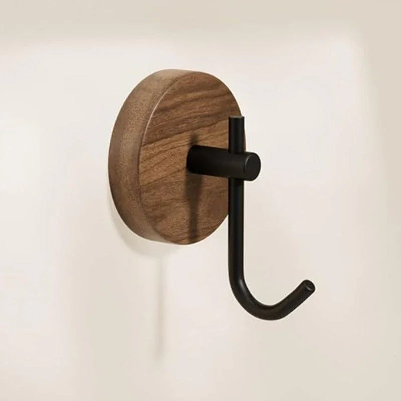 Wall Hooks - Adhesive Wooden Black 4pcs