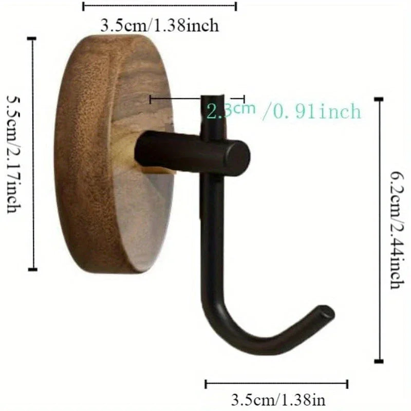 Wall Hooks - Adhesive Wooden Black 4pcs