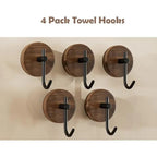 Wall Hooks - Adhesive Wooden Black 4pcs
