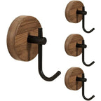 Wall Hooks - Adhesive Wooden Black 4pcs