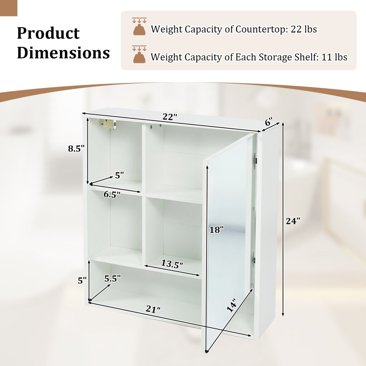 Wall-Mounted Mirror Cabinet with Hidden & Open Storage