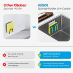 Kitchen Sponge Holder Sink Caddy for Sponges Scrubbers Soap No Drilling Adhesive Rustproof SUS304 Stainless Steel Compact Kitchen Sink Accessories