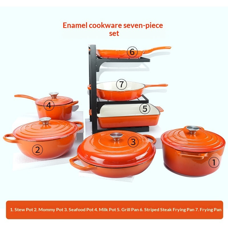 7 Pieces Cast Iron Enamel Cookware Set