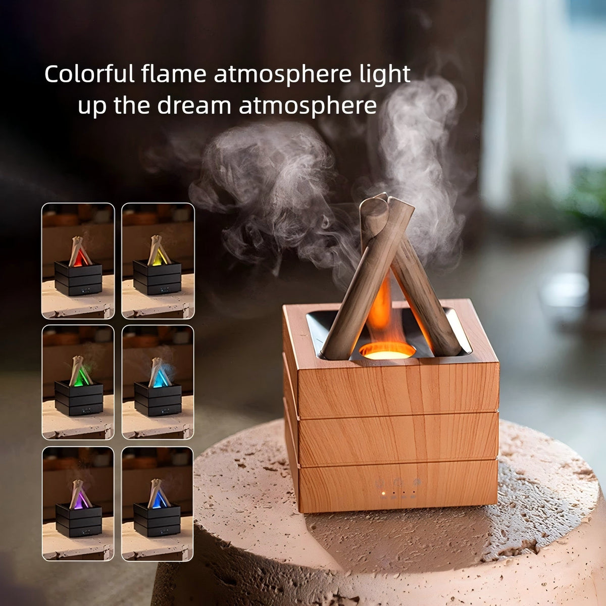 Flame Effect Aromatherapy Humidifier Aroma Diffuser Desktop Usb Plug-in Heavy Fog Humidifier USB Desktop Diffuser With Large Mist Essential Oil Compatible 7-Color LED Light