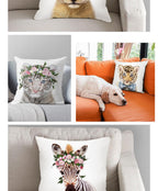 Cute Baby Animals Pattern Pillow Case Cotton Linen Cushion Cover for Home Sofa Pillow Covers, Cushion Covers Tiger Bunny Rabbit Horse Sheep Bear With Head Flowers Decorative Velvet Pillow Covers 45X45CM