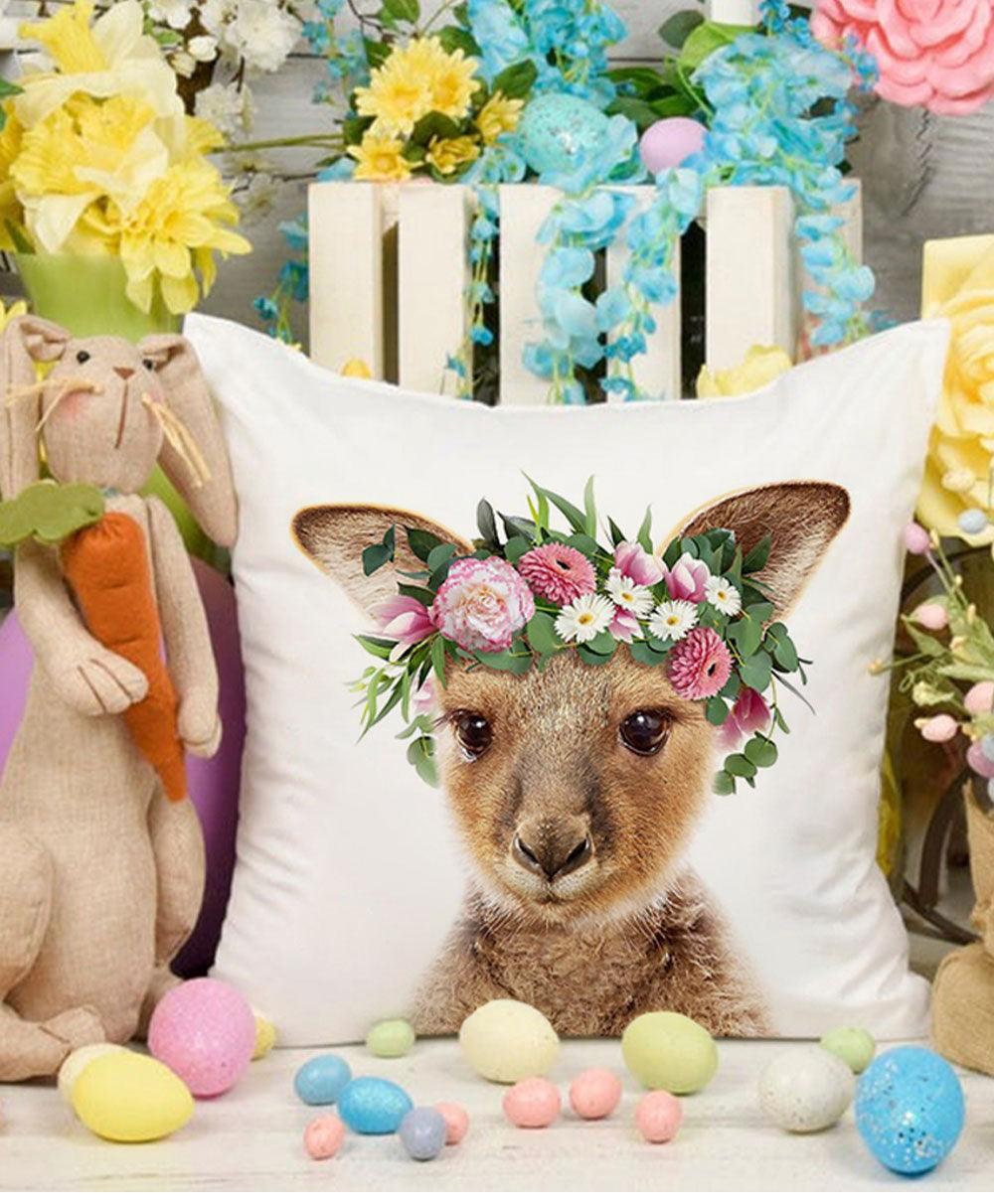 Cute Baby Animals Pattern Pillow Case Cotton Linen Cushion Cover for Home Sofa Pillow Covers, Cushion Covers Tiger Bunny Rabbit Horse Sheep Bear With Head Flowers Decorative Velvet Pillow Covers 45X45CM