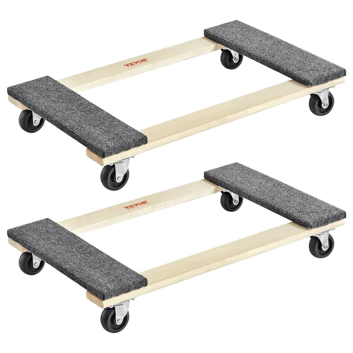 Furniture Dolly, 1000 lbs Each Load Capacity, 2 Packs, 18" x 30", 8 x 3" PP Swivel Casters, Heavy Duty Hardwood Furniture Moving Dolly, Mover's Dolly, Moving Cart with Wheels for Heavy Furniture