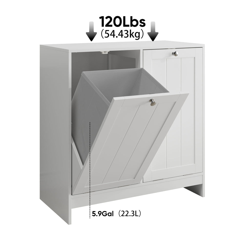 Tilted Laundry Hamper With Removable Basket, Hidden Storage Cabinet, Home Organizer For Bathroom - White