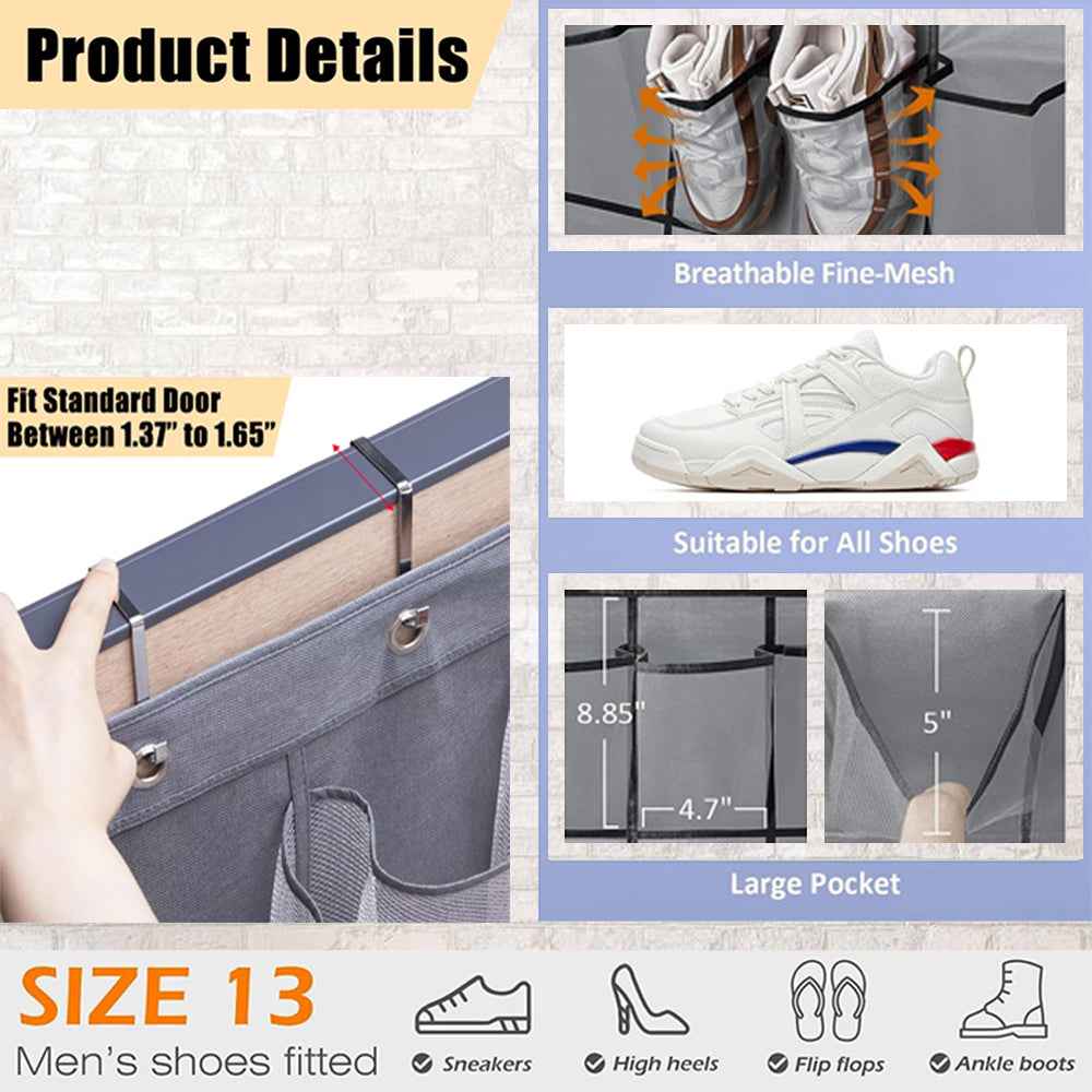 40 Pockets Over Door Hanging Shoe Storage Organizer Rack Holder Closet