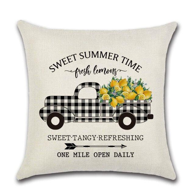 Elegant Linen Cushion Cover Black White Plaid Flower Pillow Case Throw Pillow Covers Waterproof Summer Outdoor Pillow Covers Home Summer Pillow Covers Home Decorative Pillows Cover For Sofa 45x45CM
