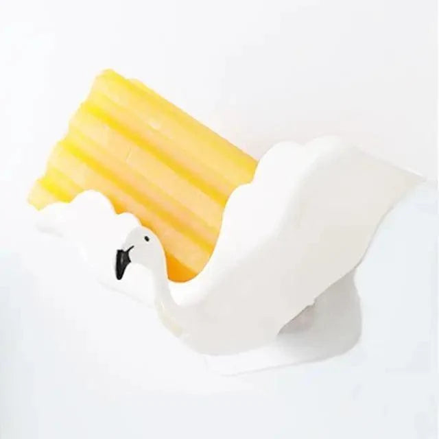 Flamingo Soap Dish Keep Soap Dry Clean Shower Soap Saver Tray Plastic Adhesive Drain Sponge Holder Bathroom Tool Soap Dish with Drains Soap Holder with Hooks Easy Dry SoapTray Easy Cleaning Soap Saver Extend Soap Life Powerful Adhesive No Drilling
