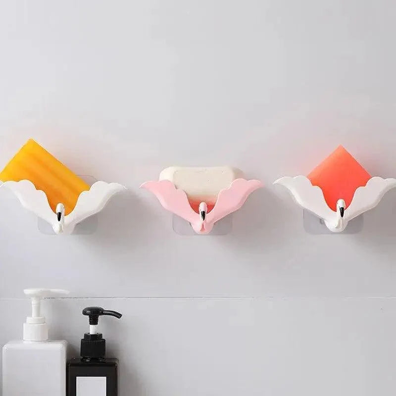 Flamingo Soap Dish Keep Soap Dry Clean Shower Soap Saver Tray Plastic Adhesive Drain Sponge Holder Bathroom Tool Soap Dish with Drains Soap Holder with Hooks Easy Dry SoapTray Easy Cleaning Soap Saver Extend Soap Life Powerful Adhesive No Drilling