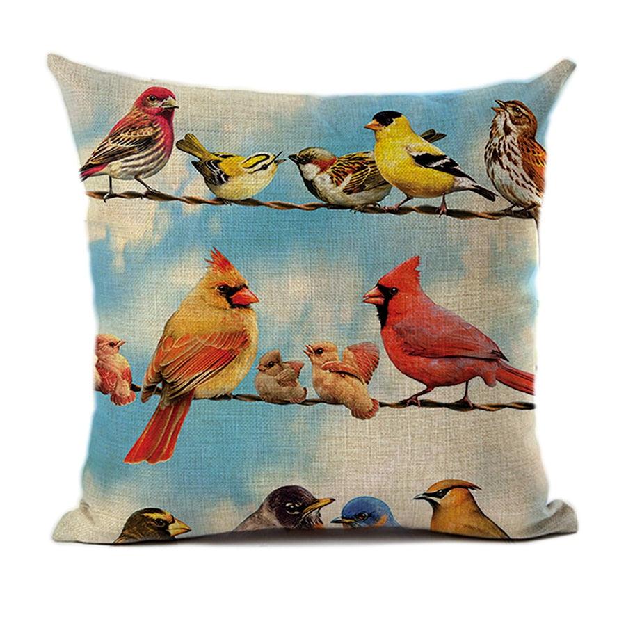 Lovely Bird Polyester Cotton Cushion Cover Bird On The Tree Accent Decorative Throw Pillow Case Hand Painted Cushion Cover Cute Bird Pillow Shells Flower Pattern Pillow Covers Decorative For Sofa Bed Living Room Luxury New Stylish Pillows 45x45cm