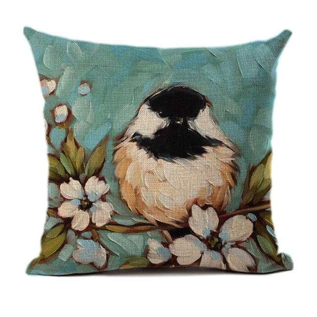 Lovely Bird Polyester Cotton Cushion Cover Bird On The Tree Accent Decorative Throw Pillow Case Hand Painted Cushion Cover Cute Bird Pillow Shells Flower Pattern Pillow Covers Decorative For Sofa Bed Living Room Luxury New Stylish Pillows 45x45cm