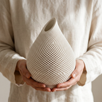 Teardrop Honeycomb Vase, Gypsum White 5"