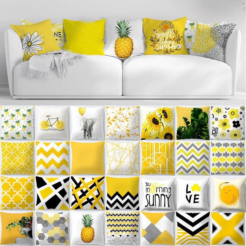 Yellow Pillow Case Cushion Cover Geometric Polyester Pillowcase Home Decorative Yellow Grey Modern Pillow Covers Beautiful Pattern Linen Square Pillow Case For Sofa Couch 45x45CM